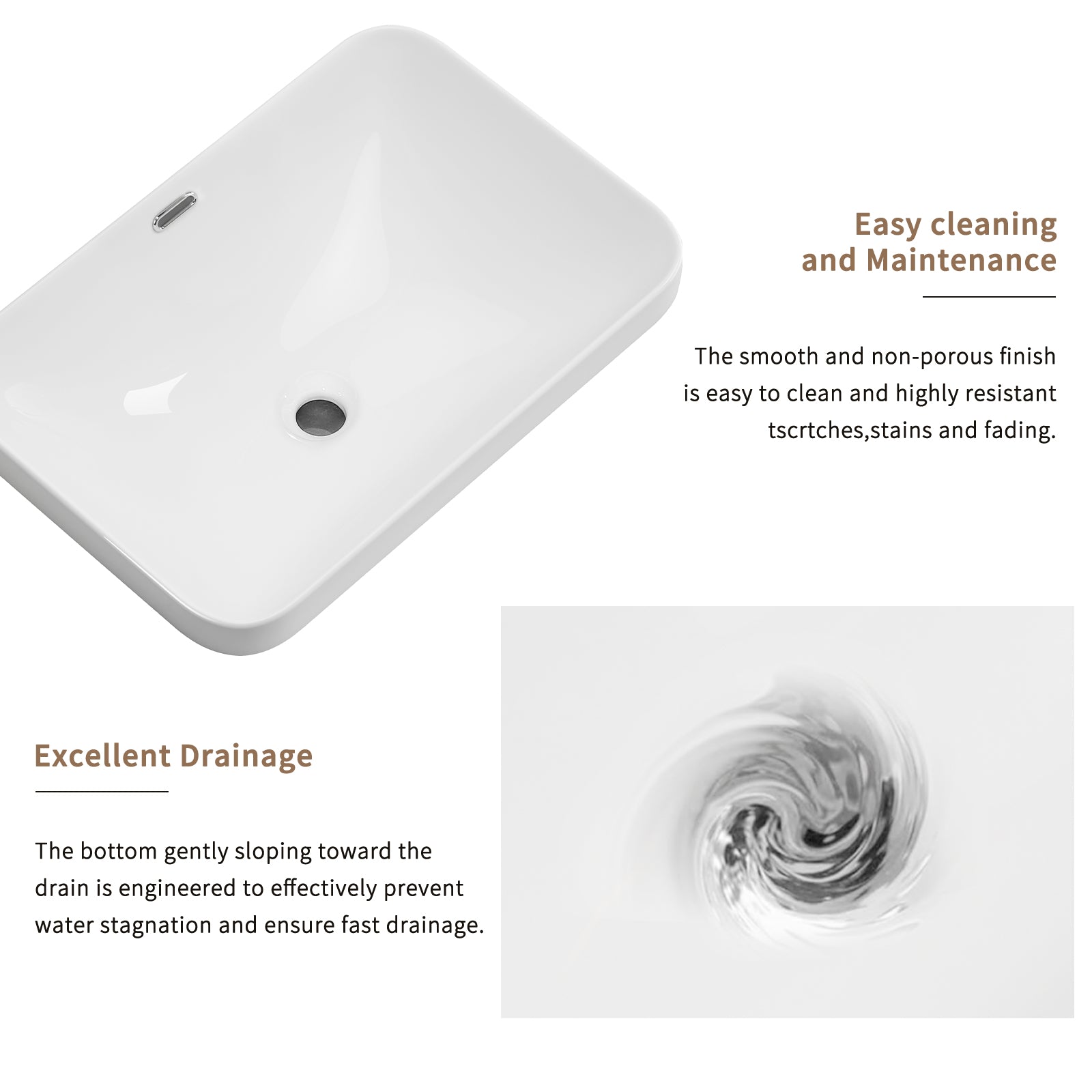 Ceramic Undermount Bathroom Sink 22.05" x 15.36" x 6.7"