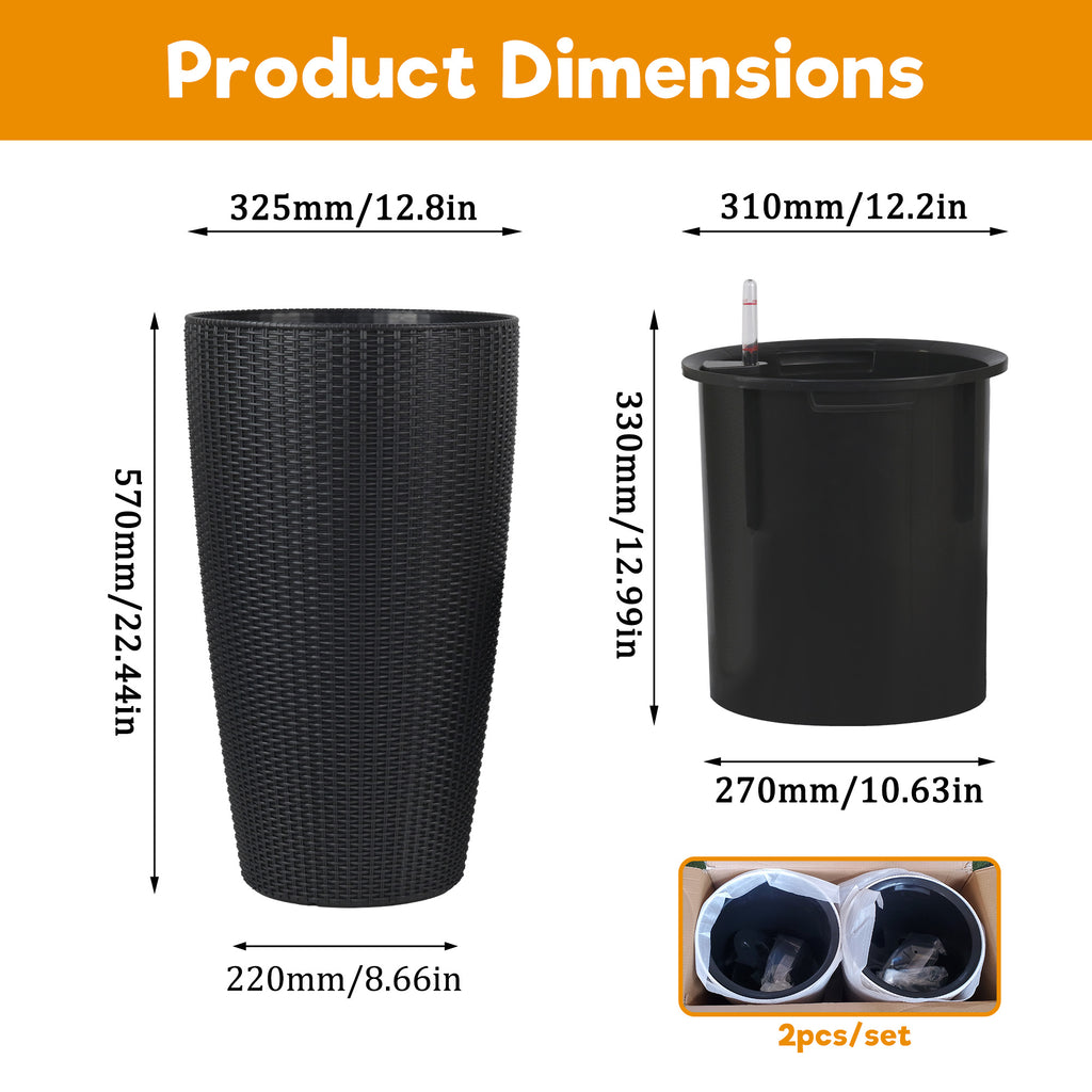 Set of 2 Faux Rattan Tall Planters