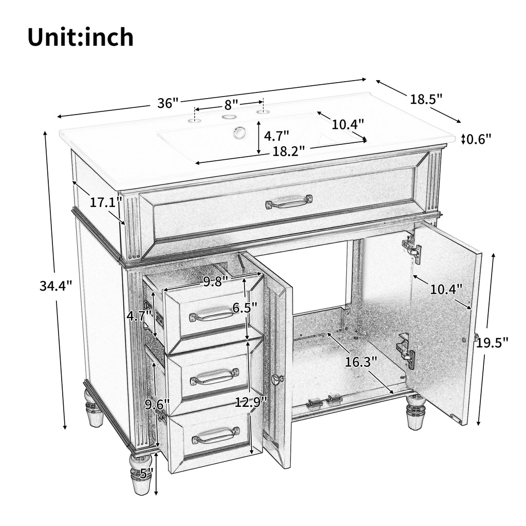 36" Bathroom Vanity with Sink and Drawers