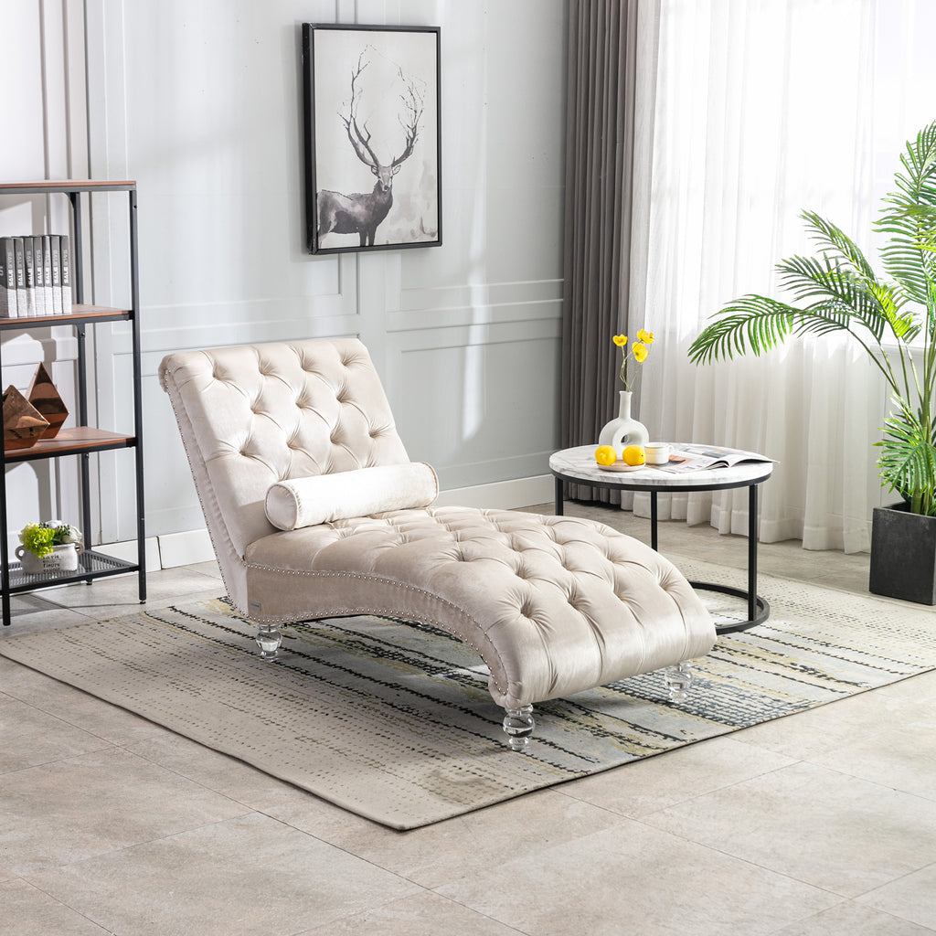 Velvet Chaise Lounge Indoor, Button-Tufted Upholstered Chaise Lounge Chair