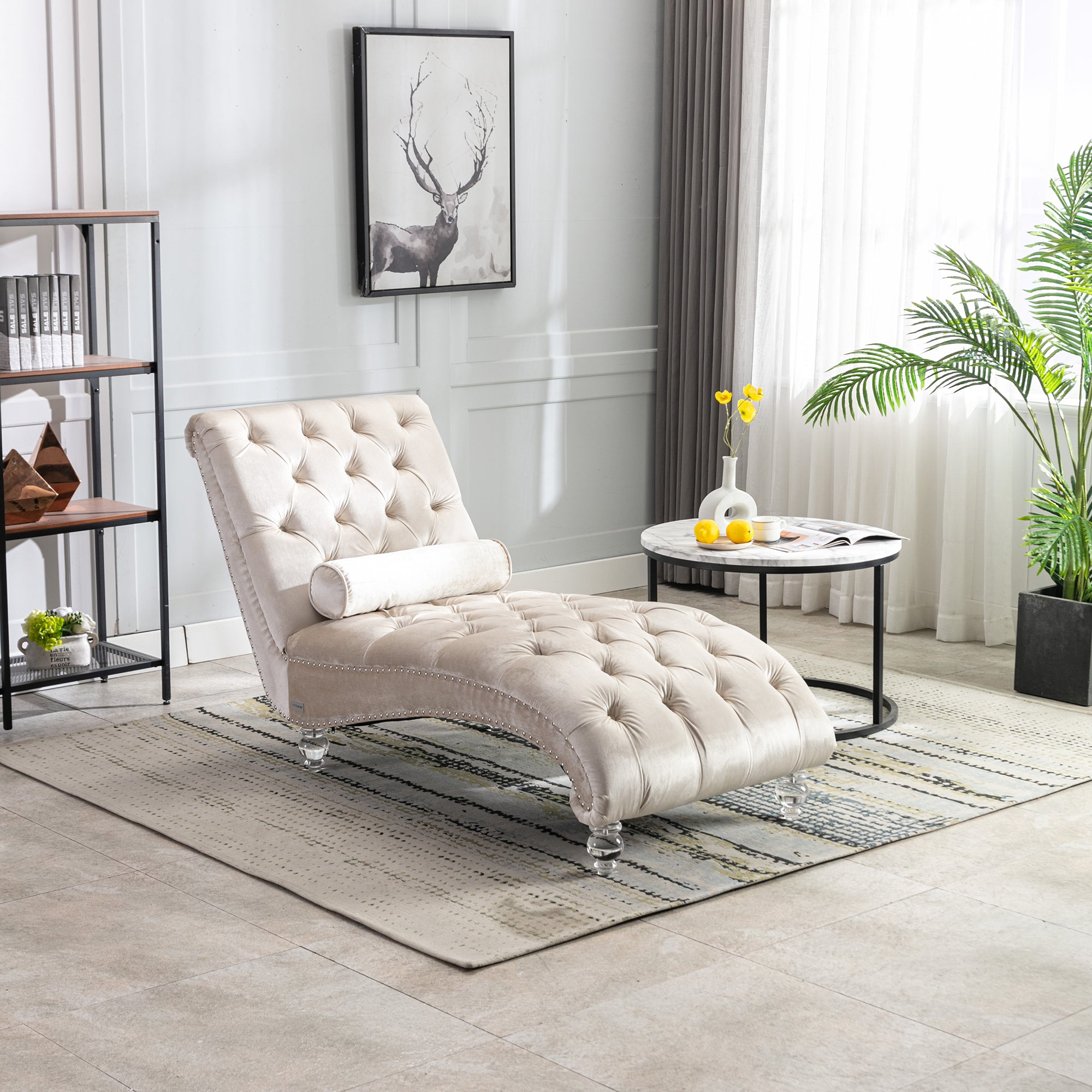 Velvet Chaise Lounge Indoor, Button-Tufted Upholstered Chaise Lounge Chair