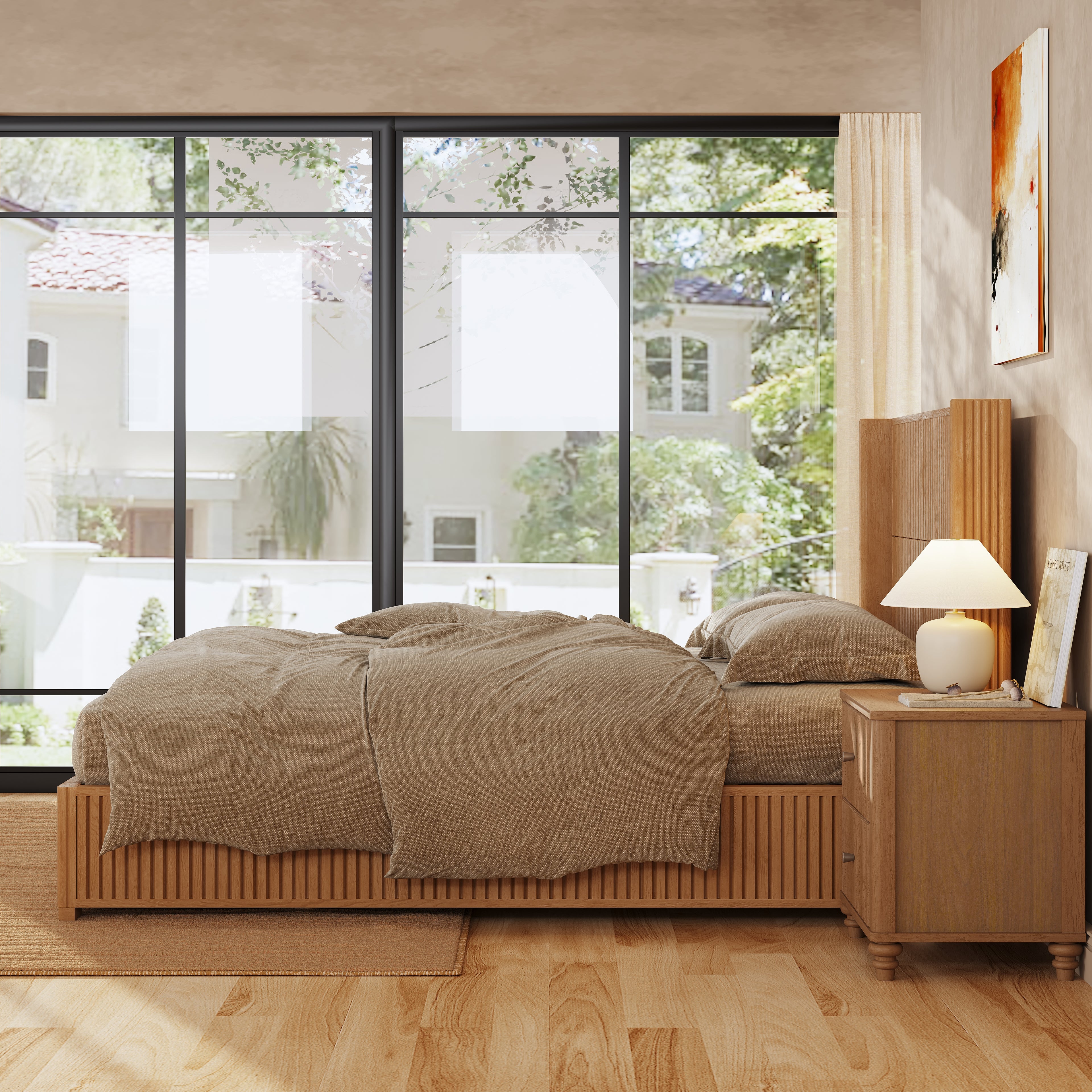 Solid Wood Platform Bed Frame with Headboard