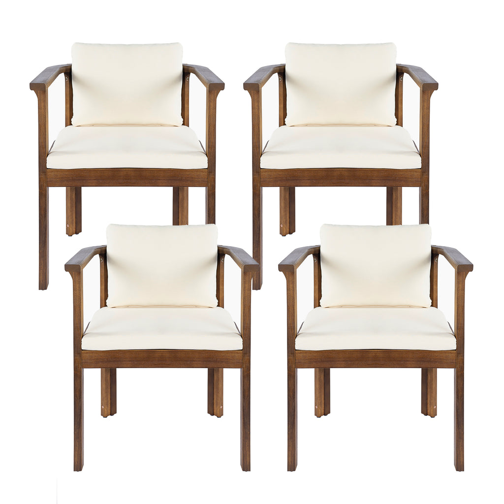 Outdoor Dining Chair Set of 4 with Curved Acacia Wood Arms