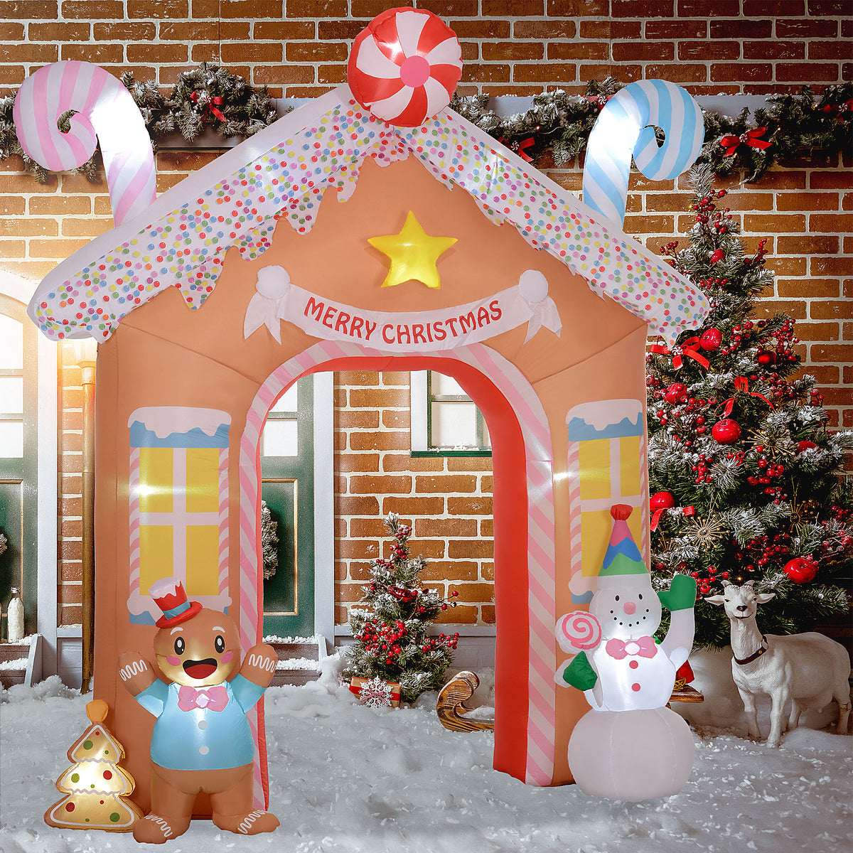 Outsunny 10-Foot Christmas Inflatable Gingerbread House Archway with LED Lights