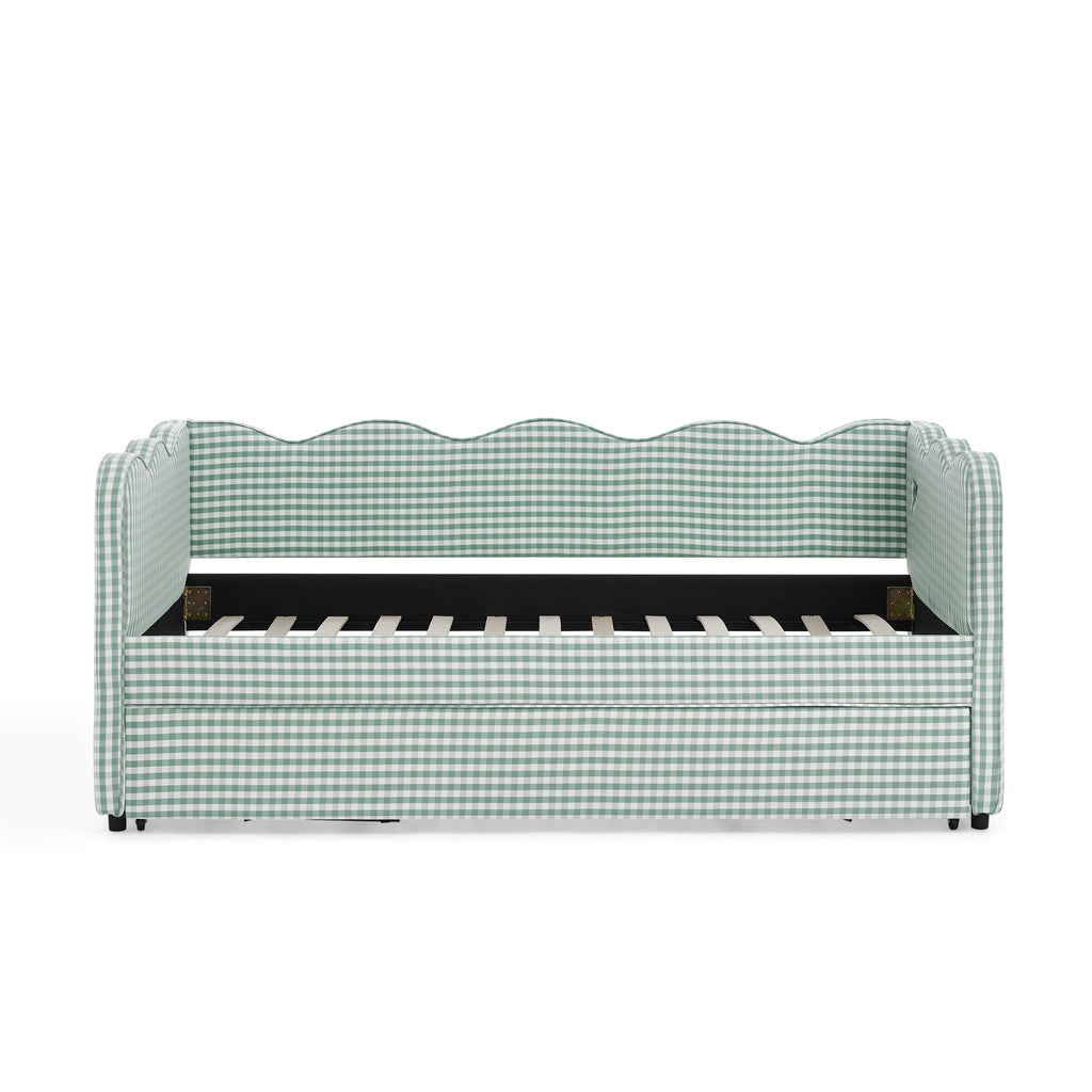 Cozy Gingham Daybed with Trundle Twin Size Sofa Bed