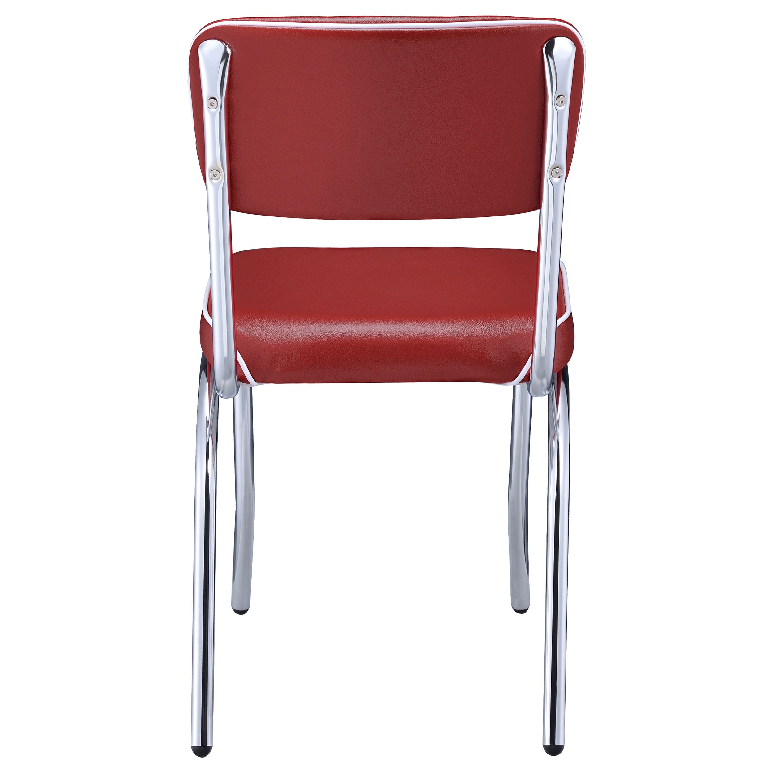 Retro Chrome Dining Chairs Set of 2 in Red Faux Leather