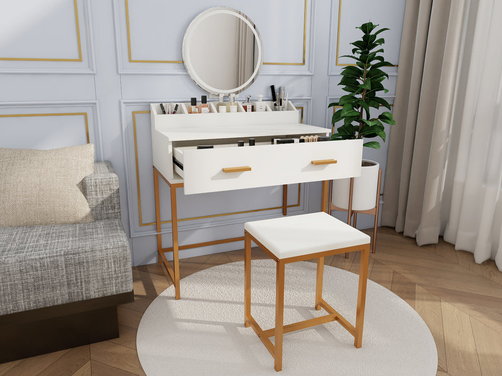 Vanity Set with Mirror and Stool, 31.5-Inch, Ancient White