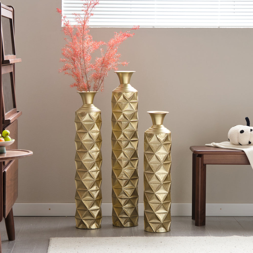Semi-Handmade Metal Floor Vase Set of 3