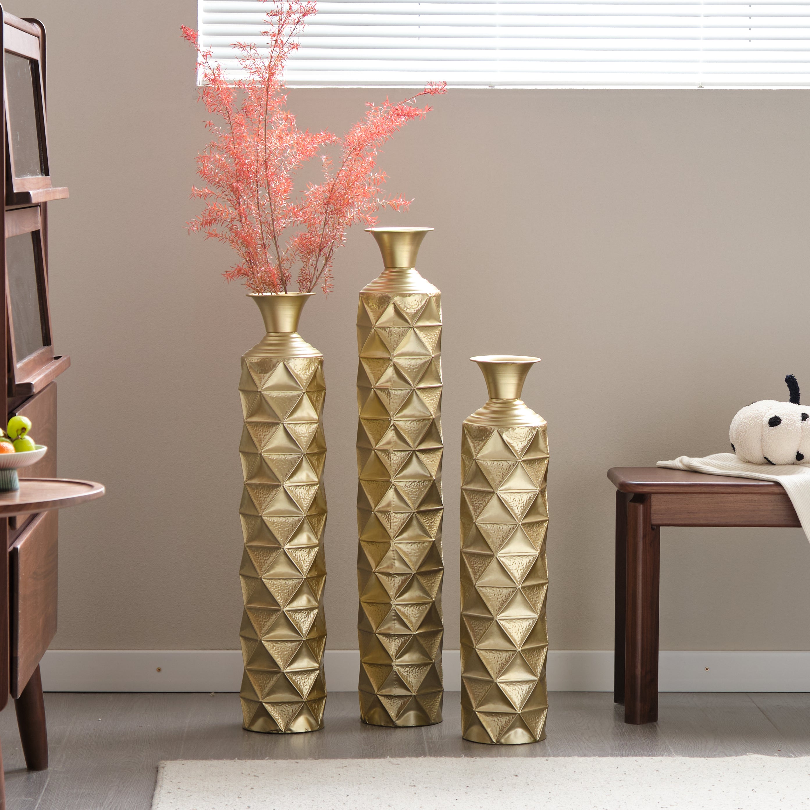 Semi-Handmade Metal Floor Vase Set of 3