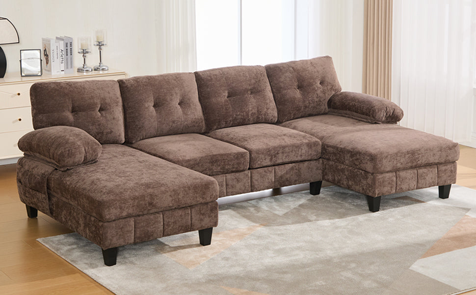 U-Shaped Sectional Sofa 103.5" Chenille Fabric Couch