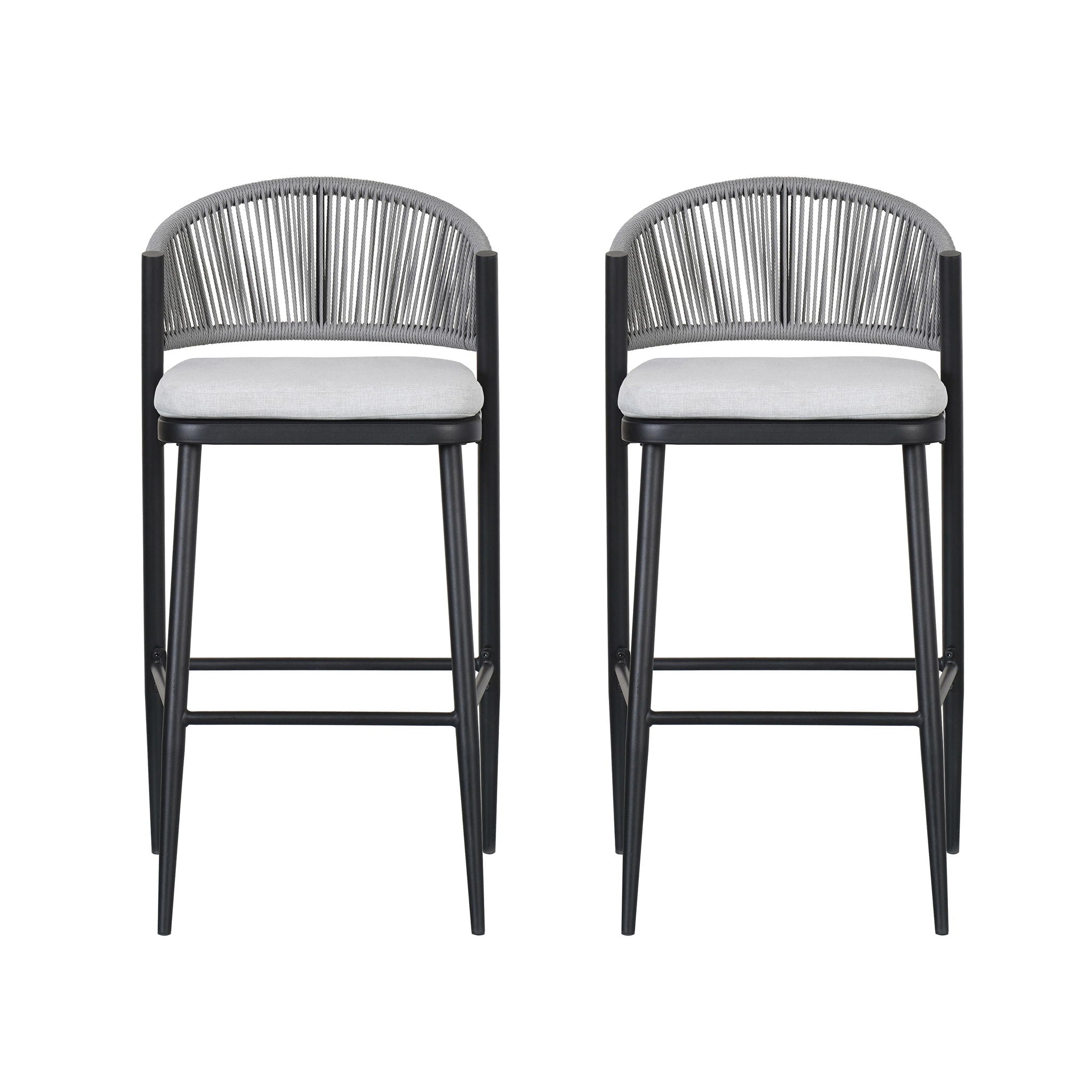 Outdoor Bar Height Metal Frame Counter Stools with Scallop-Shaped Backrest & Water-Resistant Cushions