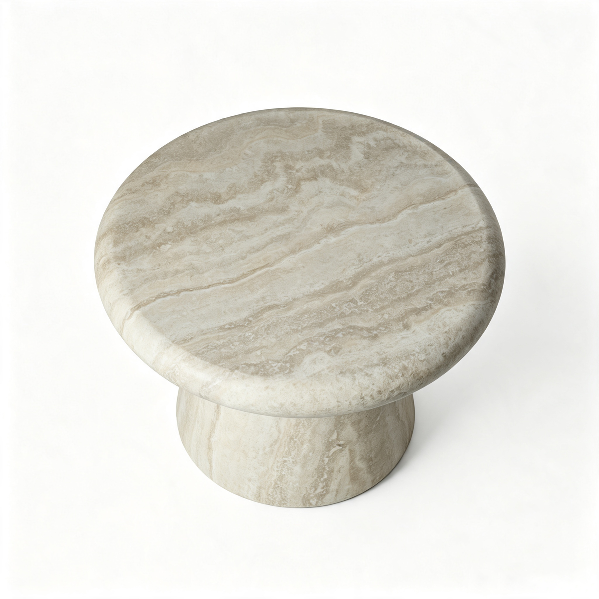 Round Fiberglass Travertine Print Coffee Table, 21.65-Inch, Low Profile