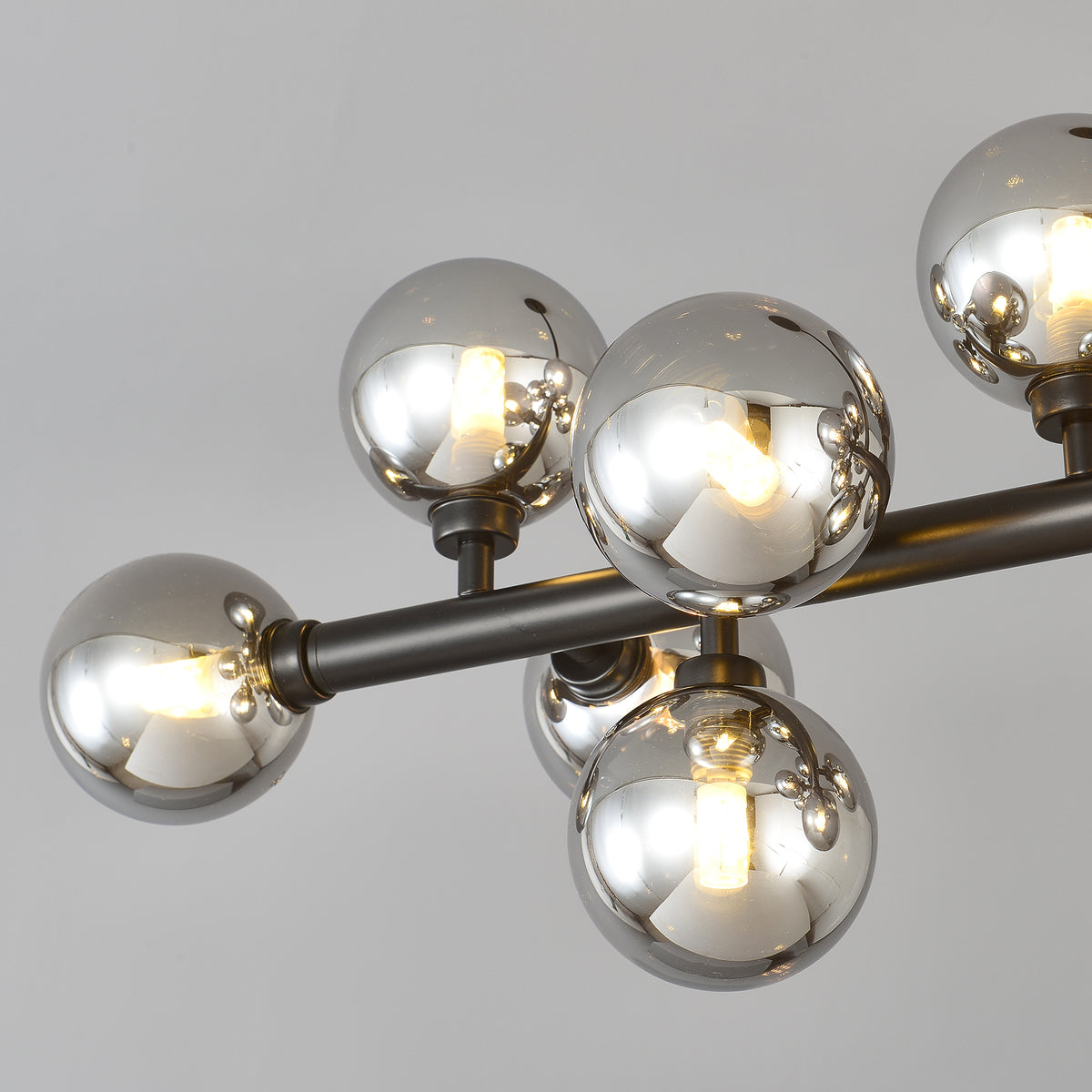 Pendant Lamp with Smoke Grey Glass Shade, 16-Light, Matte Black