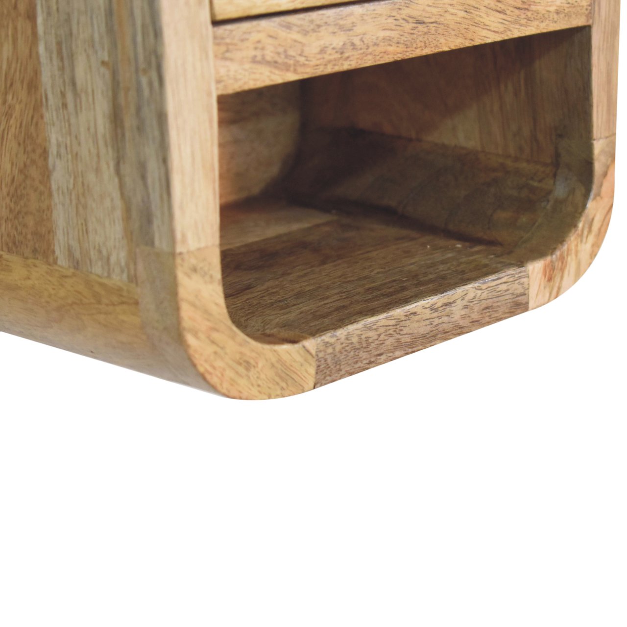 Extra Mini Curved Oak-ish Bedside with Open Slot, 1-Drawer