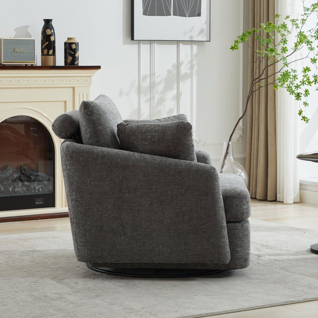 40.55"W Swivel Accent Chair With 2 Throw Pillows