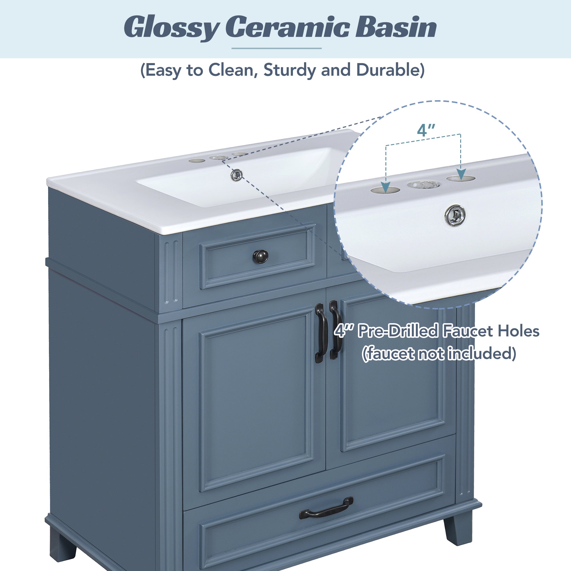 30'' Bathroom Vanity with Ceramic Sink and Soft Closing Doors