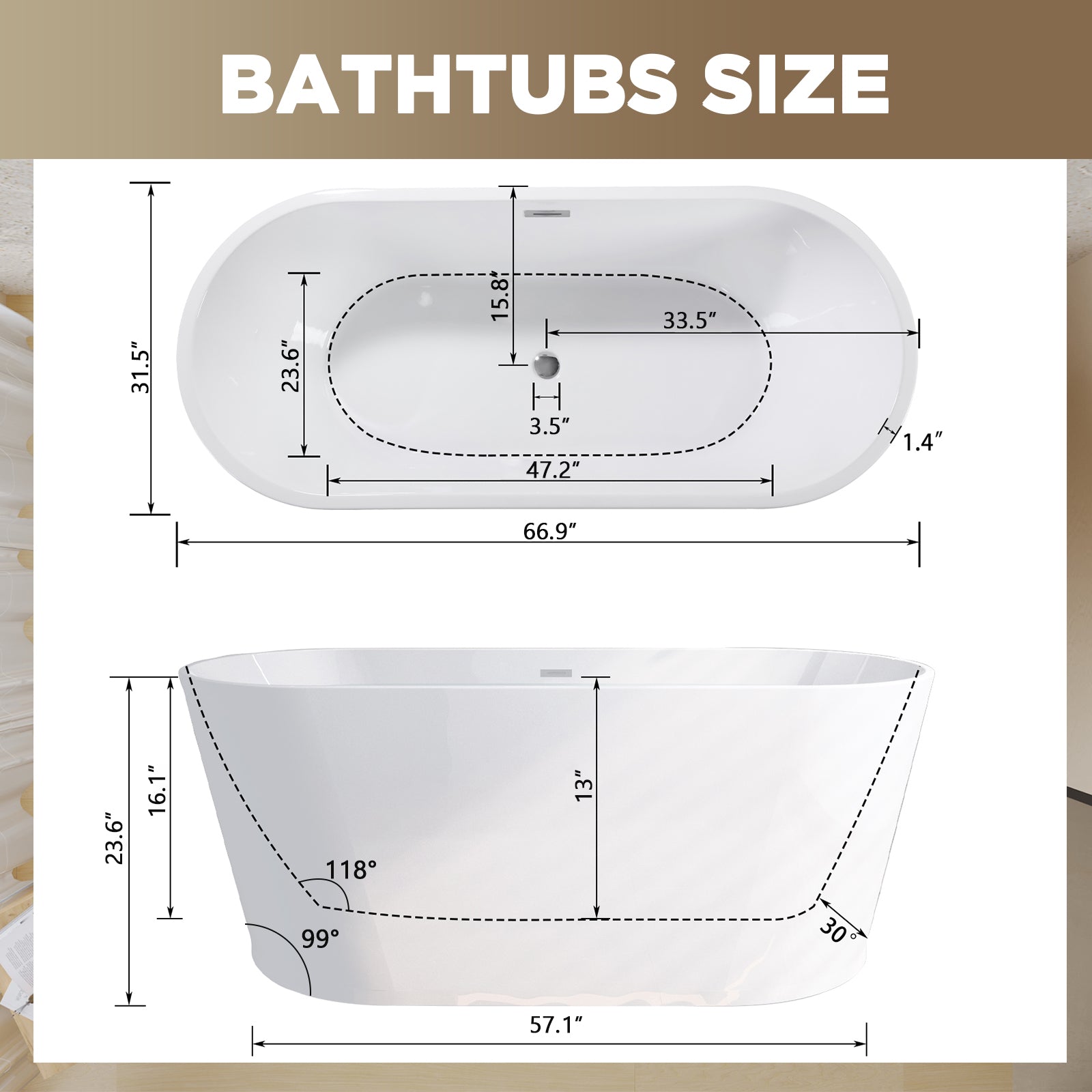 67" Acrylic Freestanding Bathtub