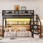 Queen Size Loft Bed with Stairs, Light, and Storage
