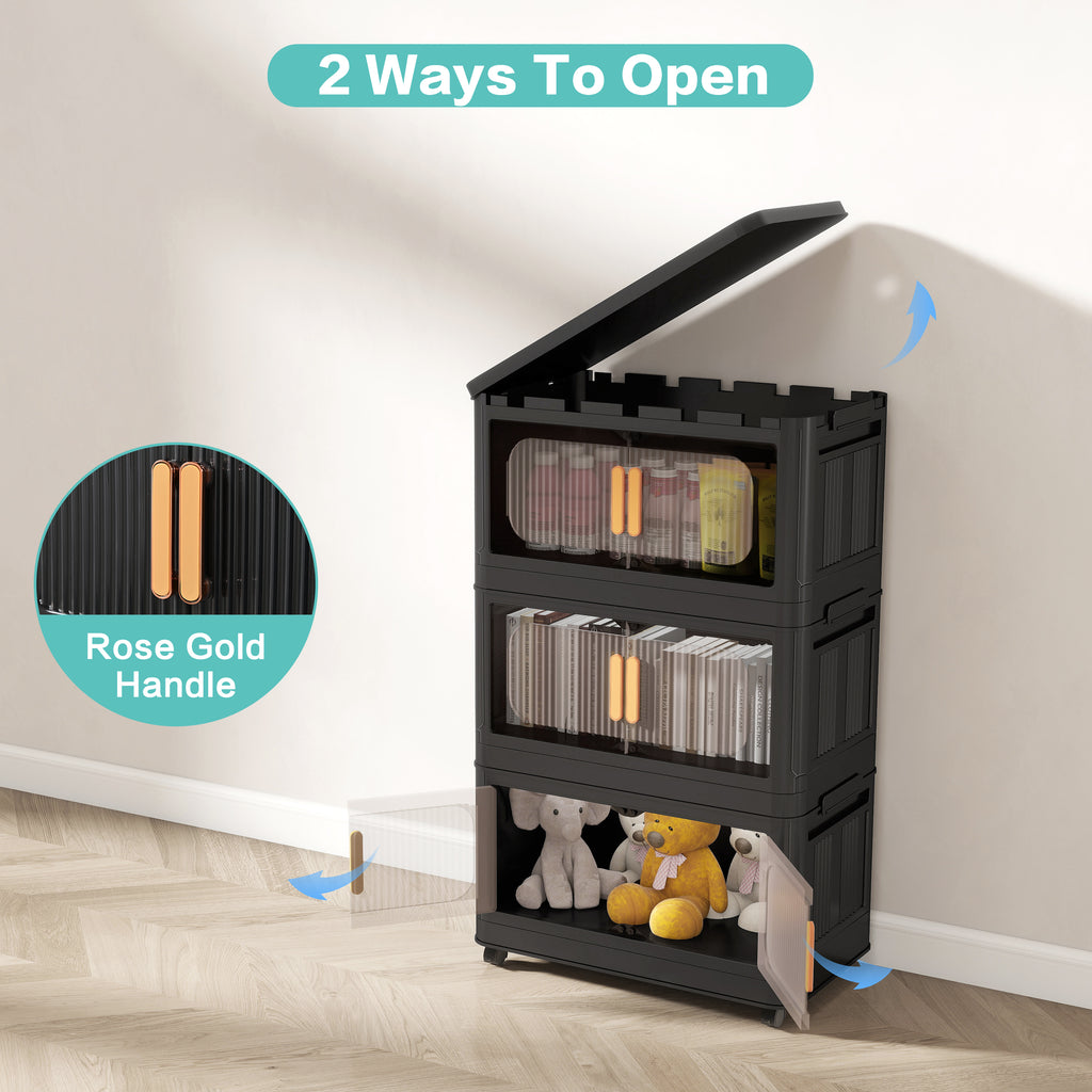 Black 24" Side Wide Folding Storage Cabinet - 5 Tiers