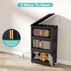 Black 24" Side Wide Folding Storage Cabinet - 5 Tiers
