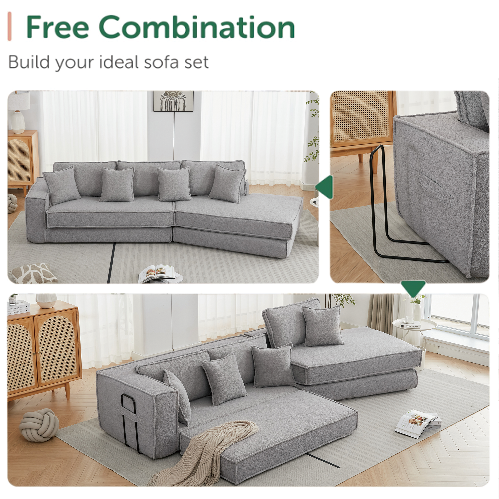 Folding Convertible 3-Seat Sleeper Sofa Bed in Gray