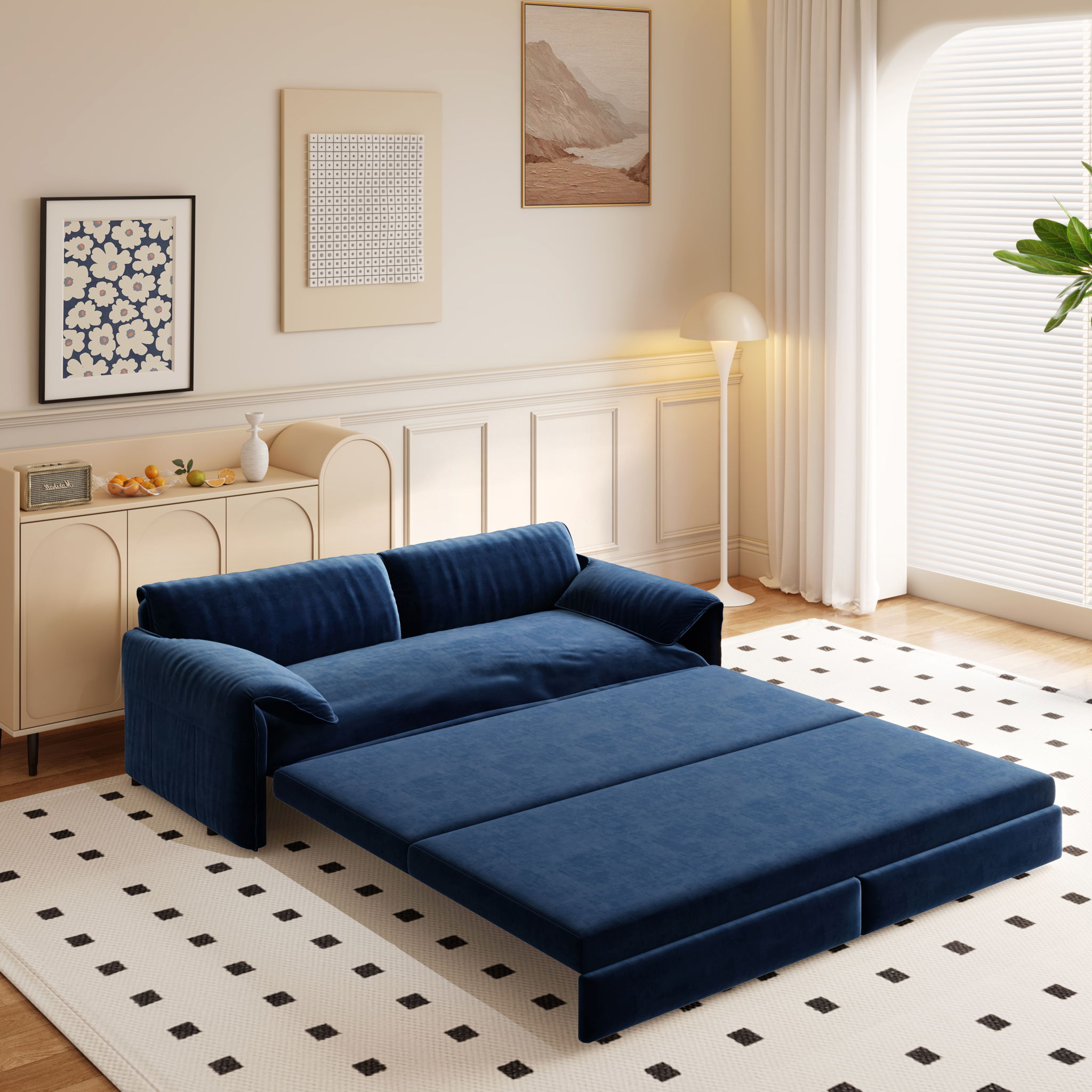 Queen Pull Out Sofa Bed, 3-in-1 Convertible Sleeper Sofa with Side Storage