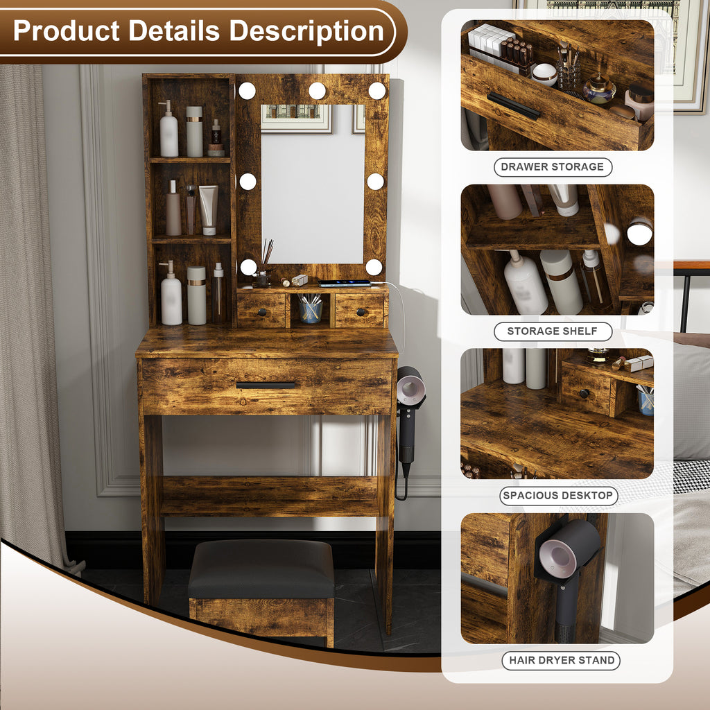 Vanity Table with Mirror & Adjustable LED Lights