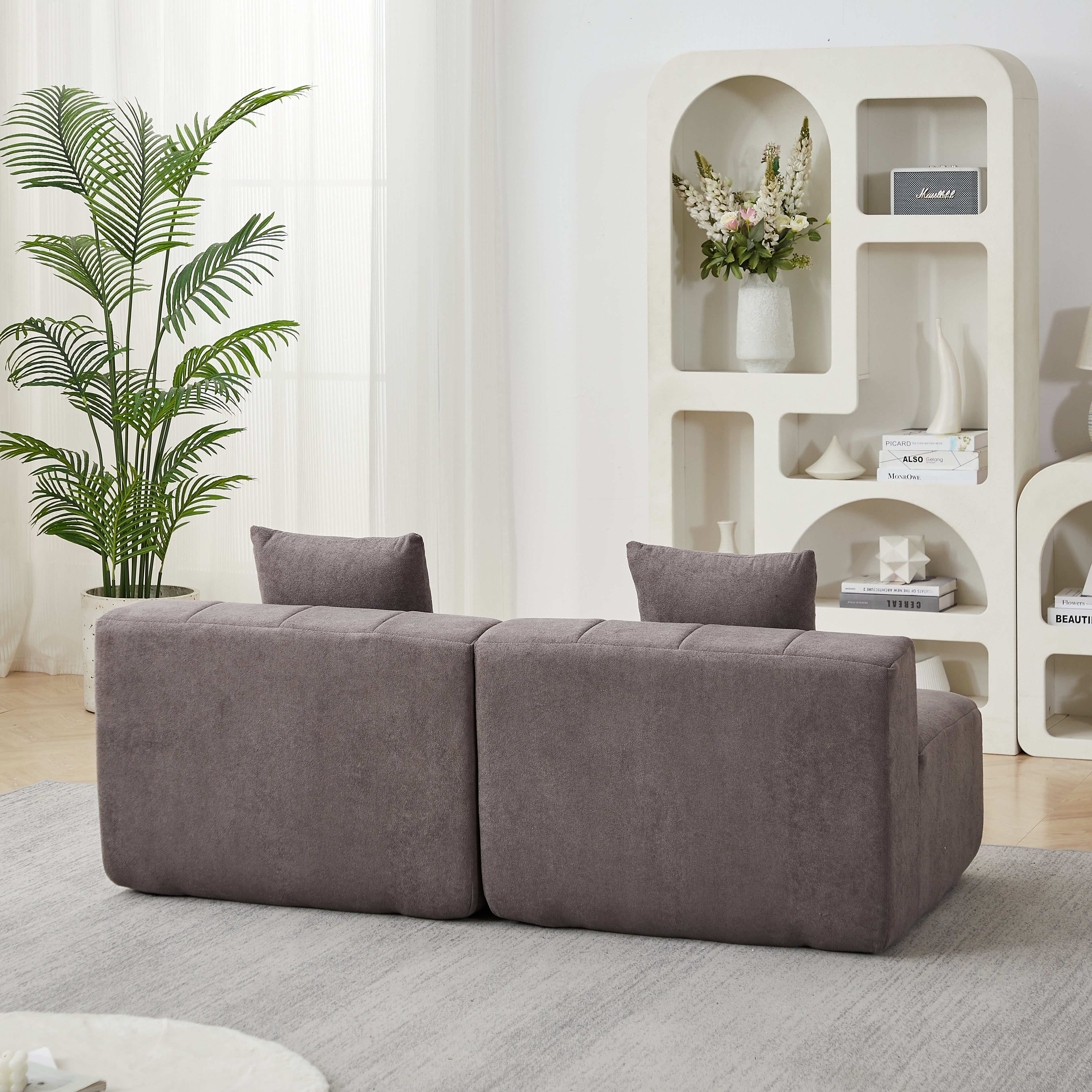 Chenille Curved Sectional Sofa with 2 Pillows