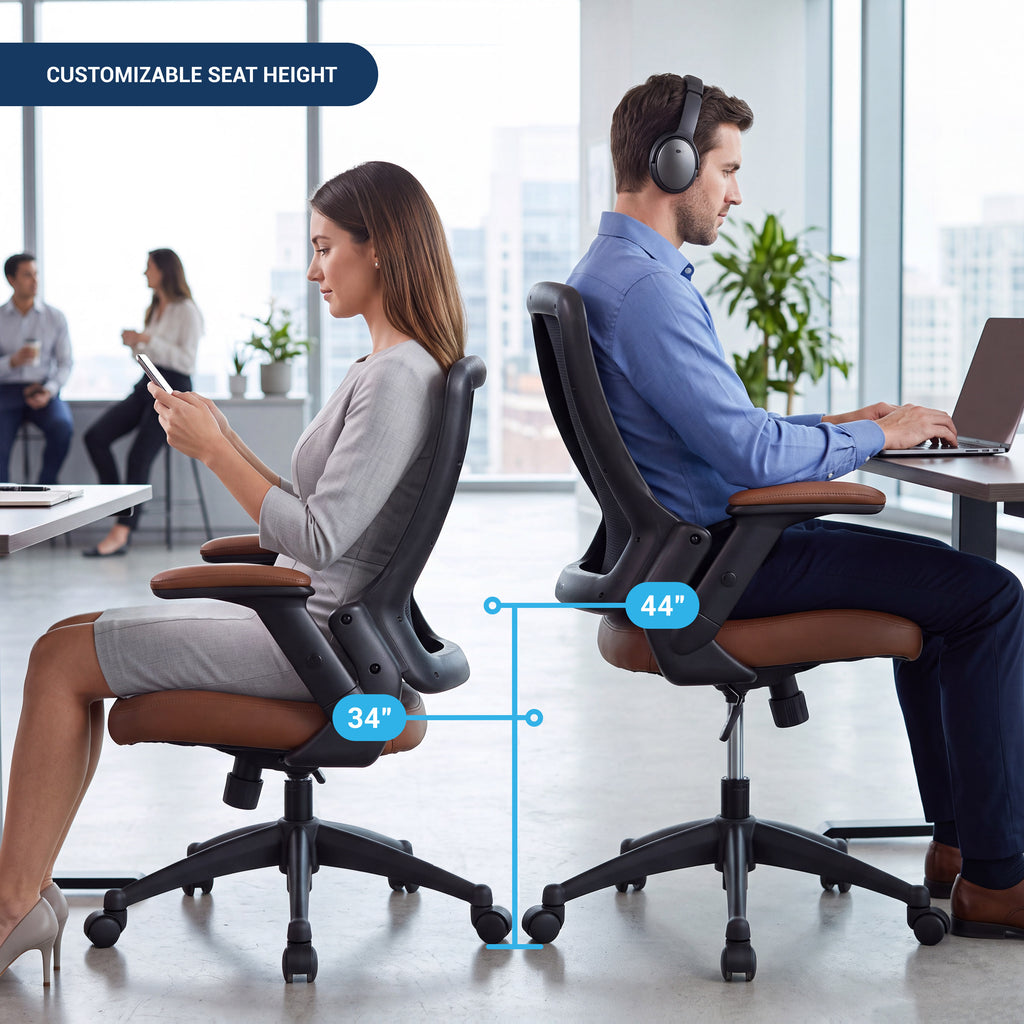 Techni Mobili Mid-Back Mesh Task Office Chair, Brown, Height Adjustable Arms