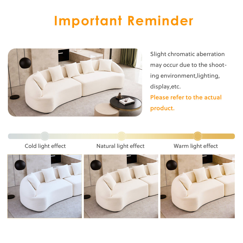Curved Boneless Sofa, Compression Modular 110'' Sectional
