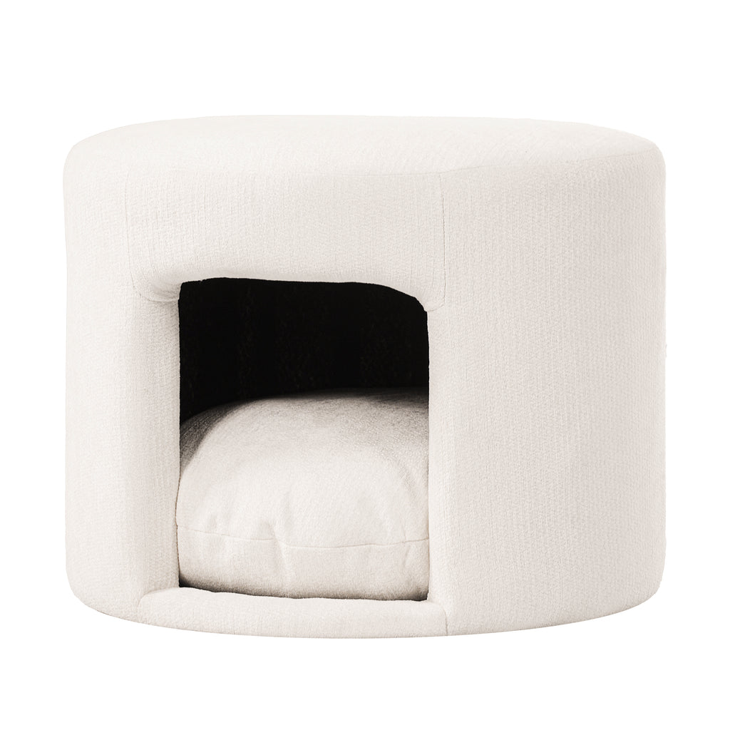 Beige Pet Friendly Ottoman with Removable Pet Cushion and Hidden Pet Nook