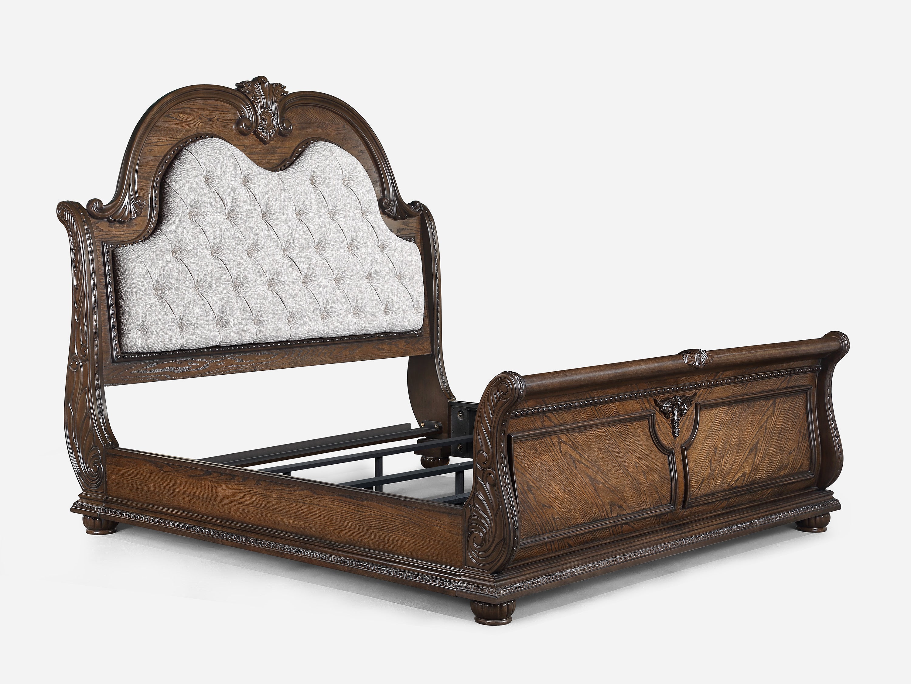 Traditional Style Faux Leather Upholstered King Sleigh Bed