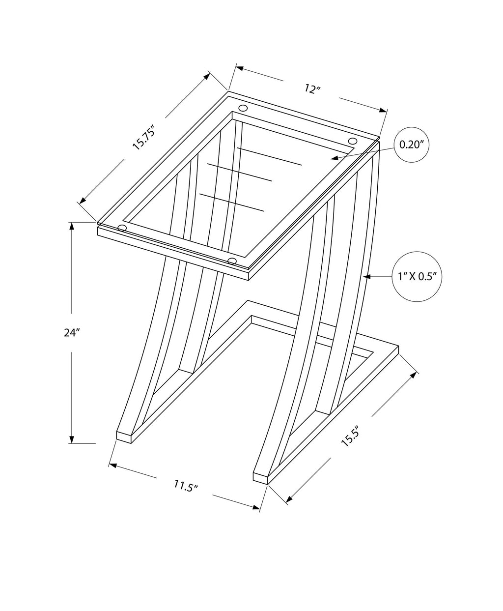 C-shaped Accent Table with Tempered Glass Top