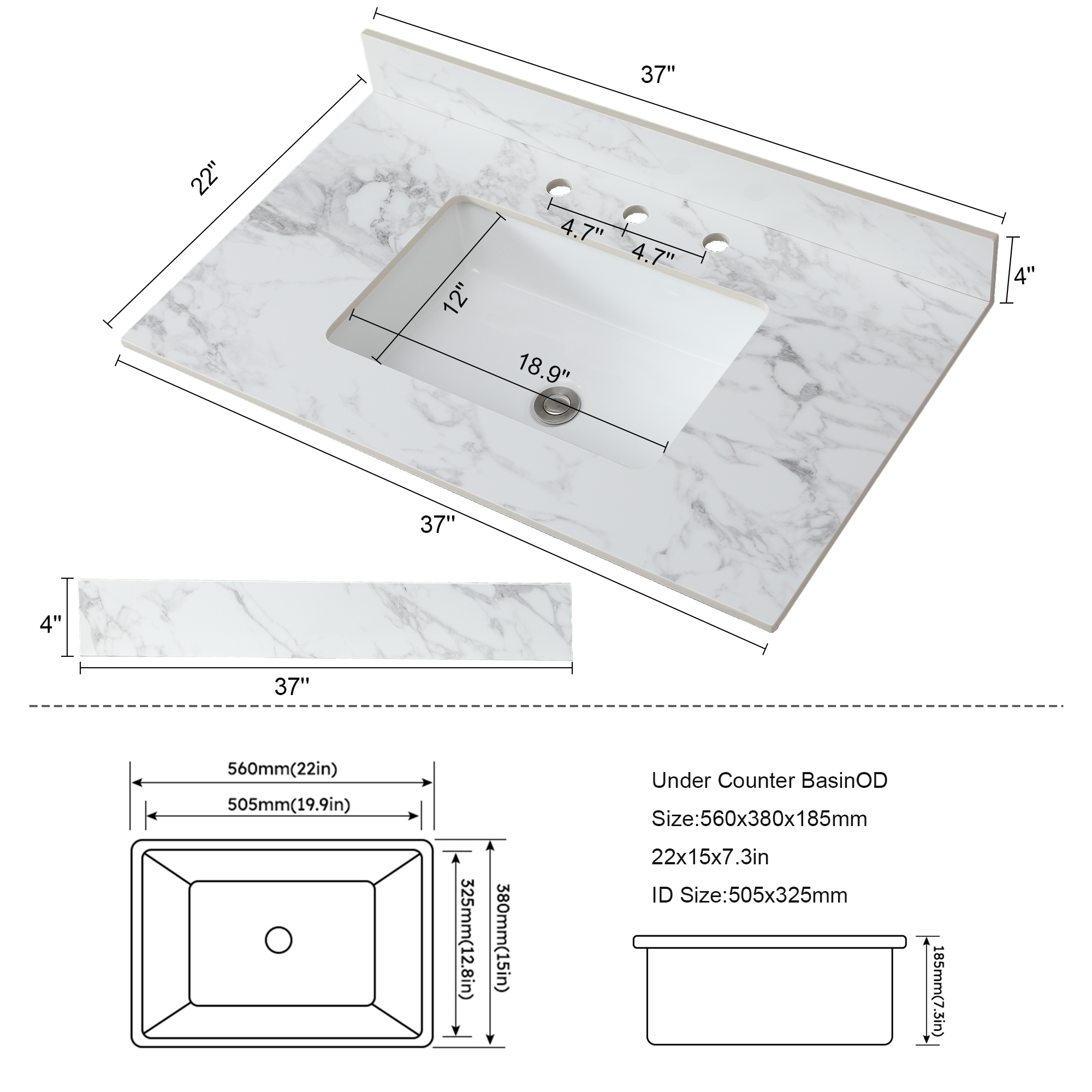 37"x22" Bathroom Vanity Top