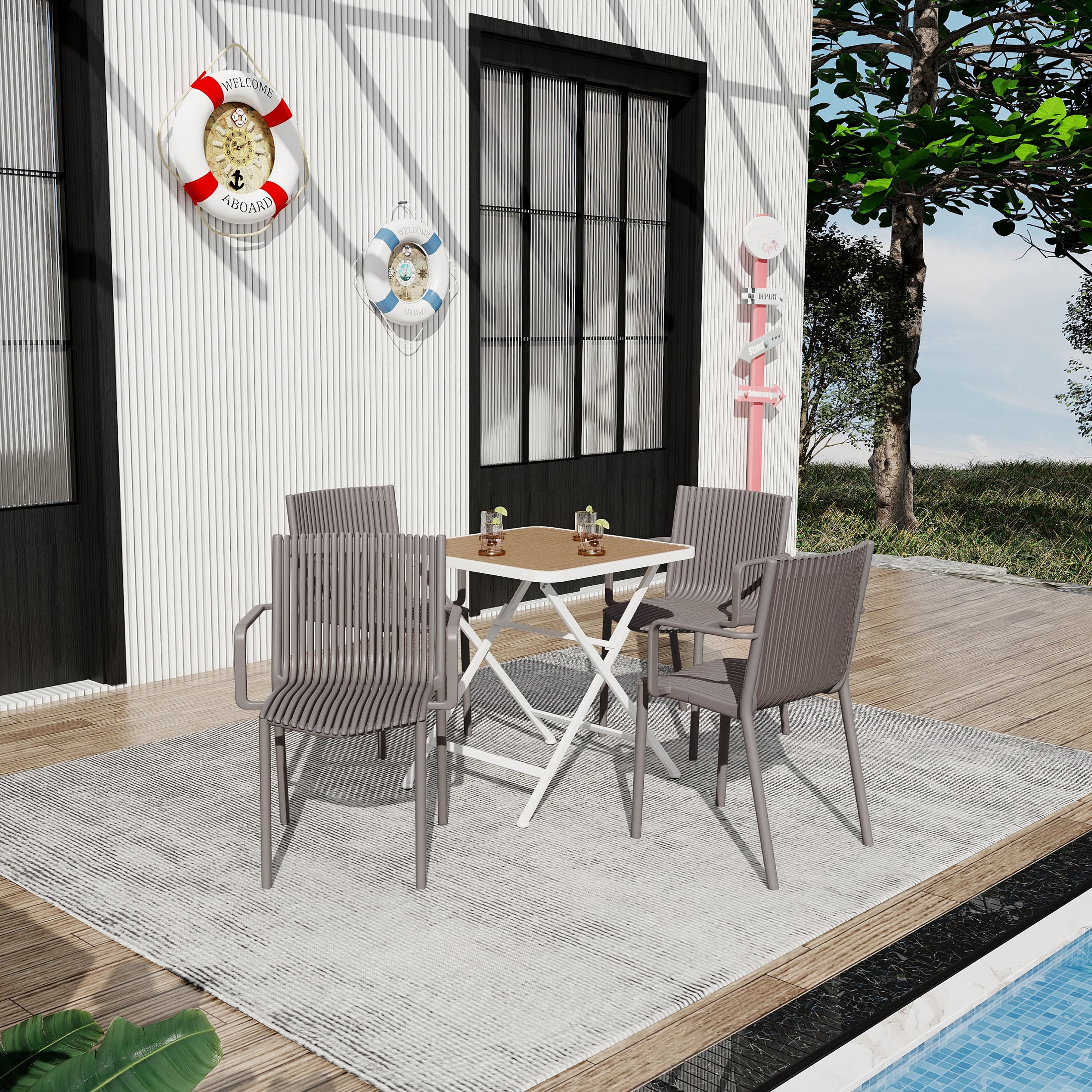 Summer 4pcs Modern Stackable Plastic Armchair Set