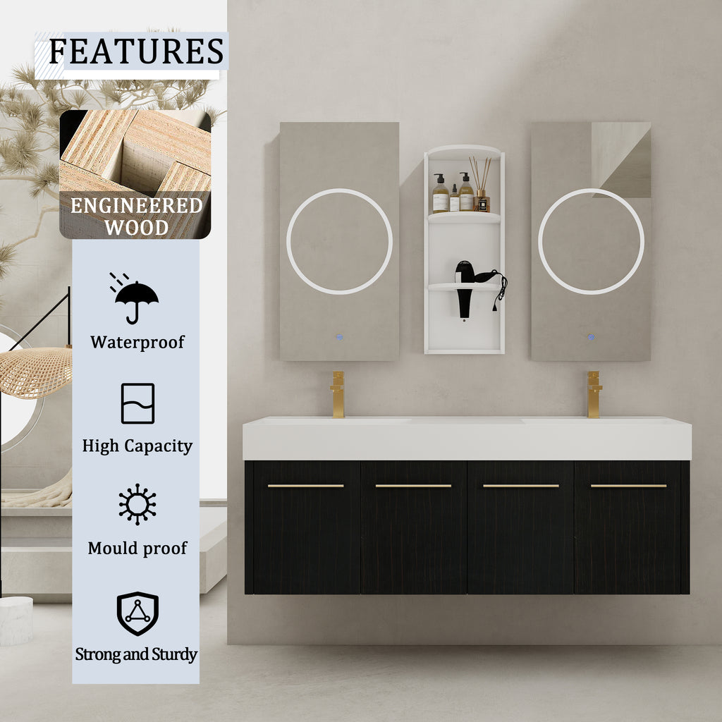 60 Inch Wall-Mounted Bathroom Vanity with Sink and Storage Rack