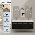 60 Inch Wall-Mounted Bathroom Vanity with Sink and Storage Rack