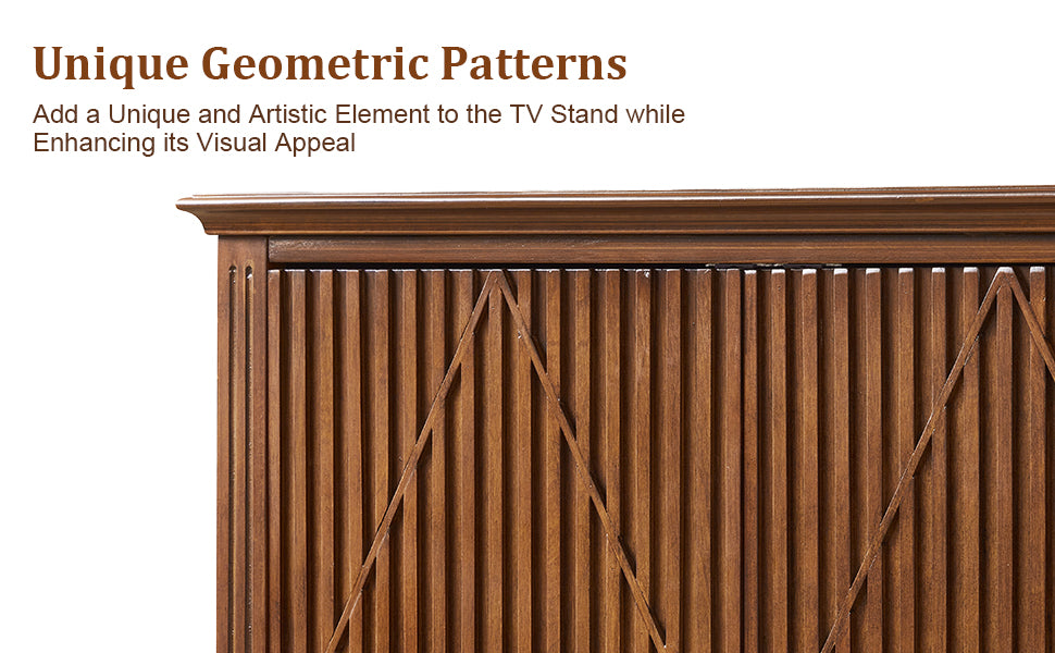 58" Mid Century Modern TV Stand, Wood Storage Cabinet with Carved Geometric Doors, 4 Door Media Console, Sideboard Buffet Cabinet for Living Room, Dining Room, Entryway 
WLRR