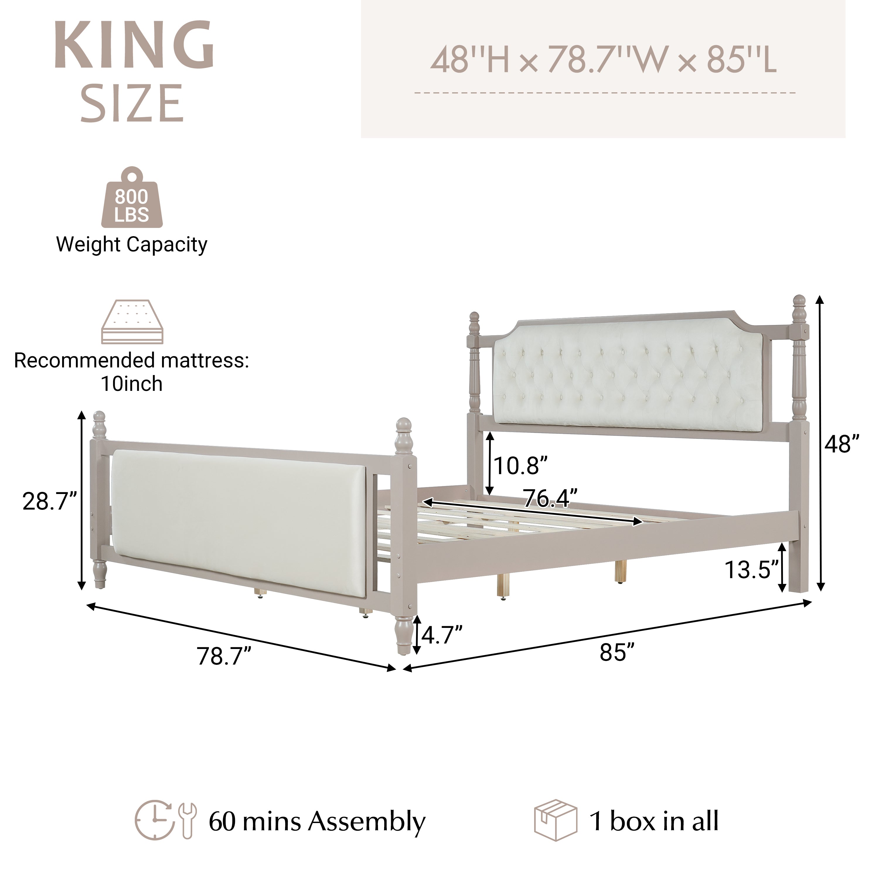 King Size Upholstered Platform Bed