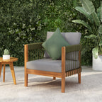 Acacia Wood Outdoor Club Chair with Handwoven Rope Accents