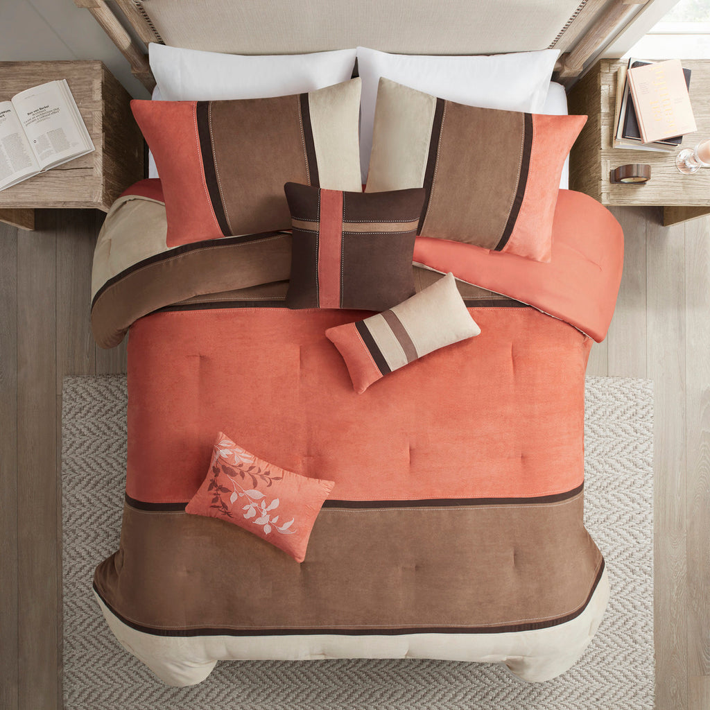 7 Piece Faux Suede Comforter Set - Coral Cal King