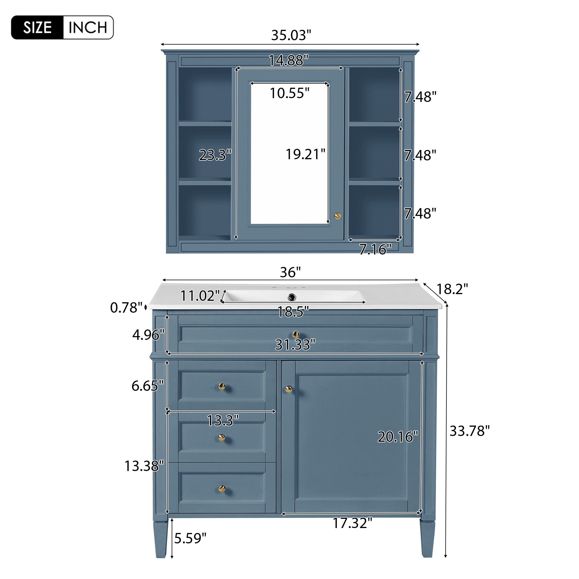 36" Bathroom Vanity with Medicine Cabinet