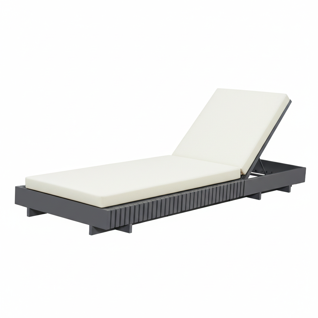 Dark Gray Acacia Wood Outdoor Chaise Lounge with Adjustable Backrest, 76.8 Inches