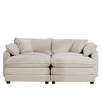 Corduroy Two-Seater Sofa with Ottoman