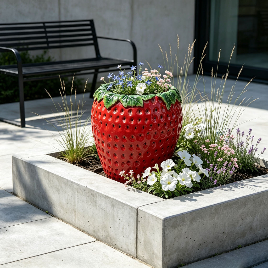 15-Inch Tall Strawberry Shaped Planter Pot