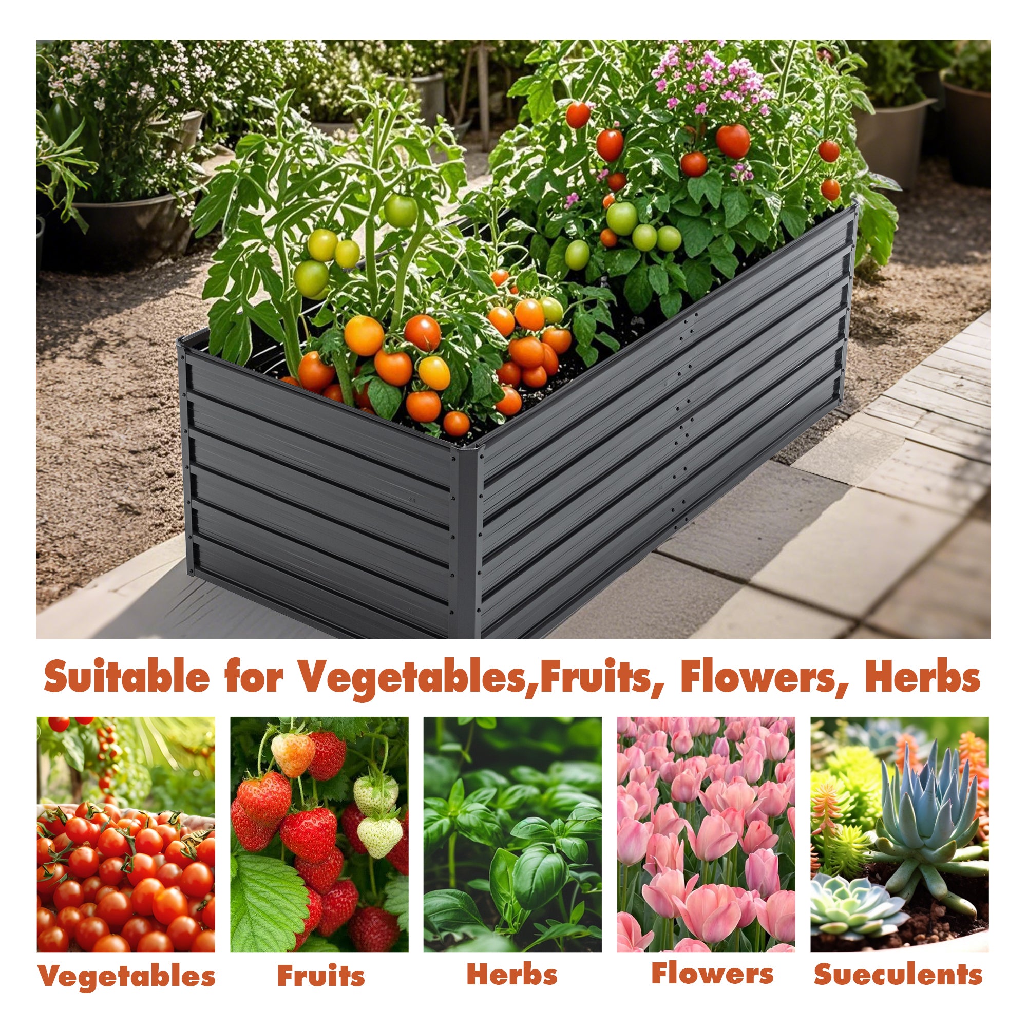 6x3x2 FT Metal Raised Garden Bed Outdoor Gardening