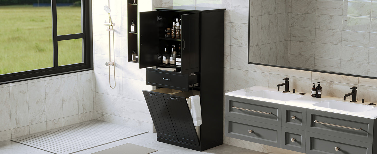 Bathroom Storage Cabinet with Two Laundry Baskets