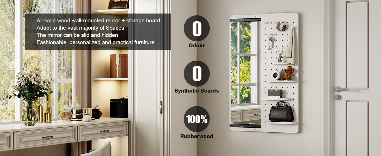 Wall-Mounted Full-Length Mirror - 47.6 x 15.7 Inch - White