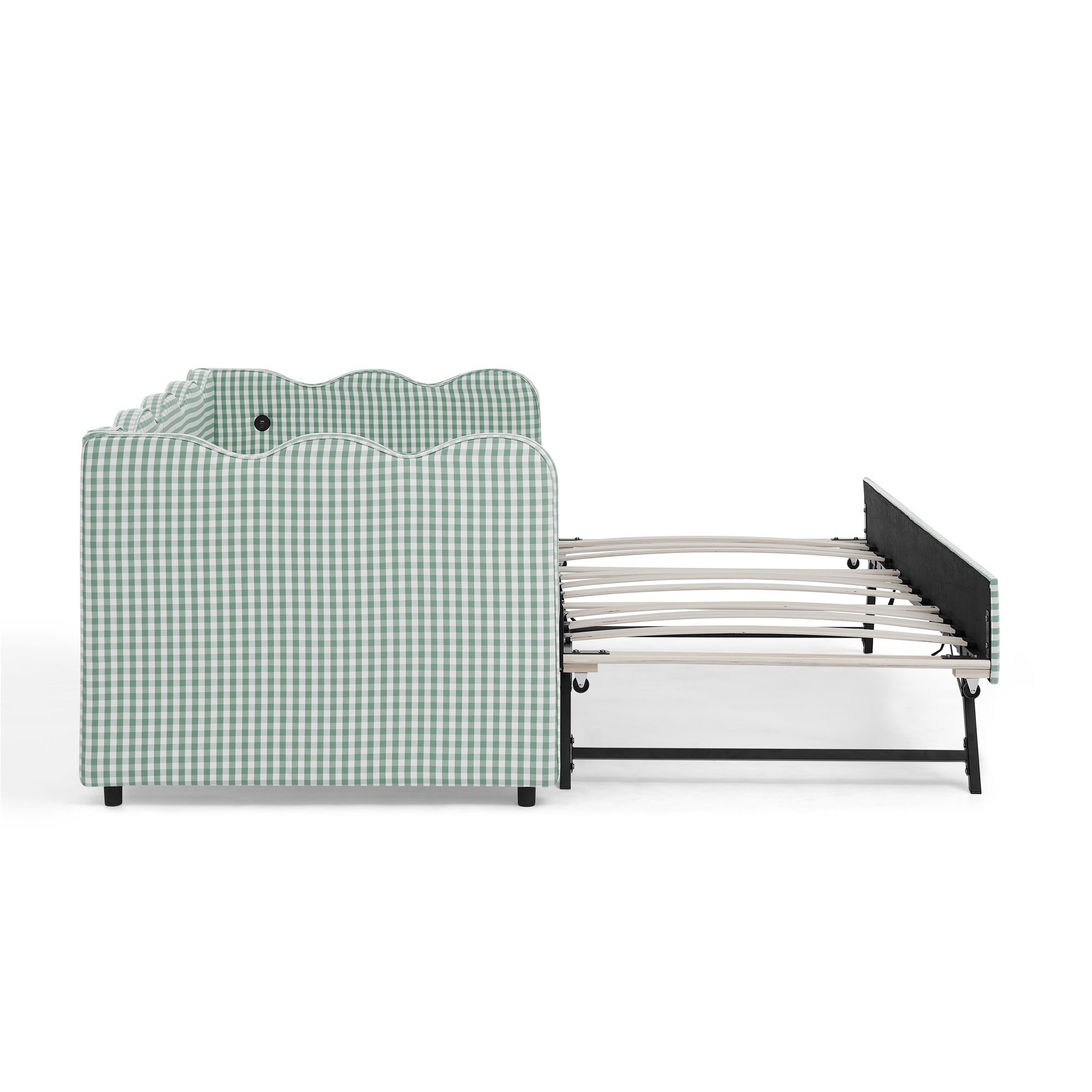 Cozy Gingham Daybed with Trundle Twin Size Sofa Bed