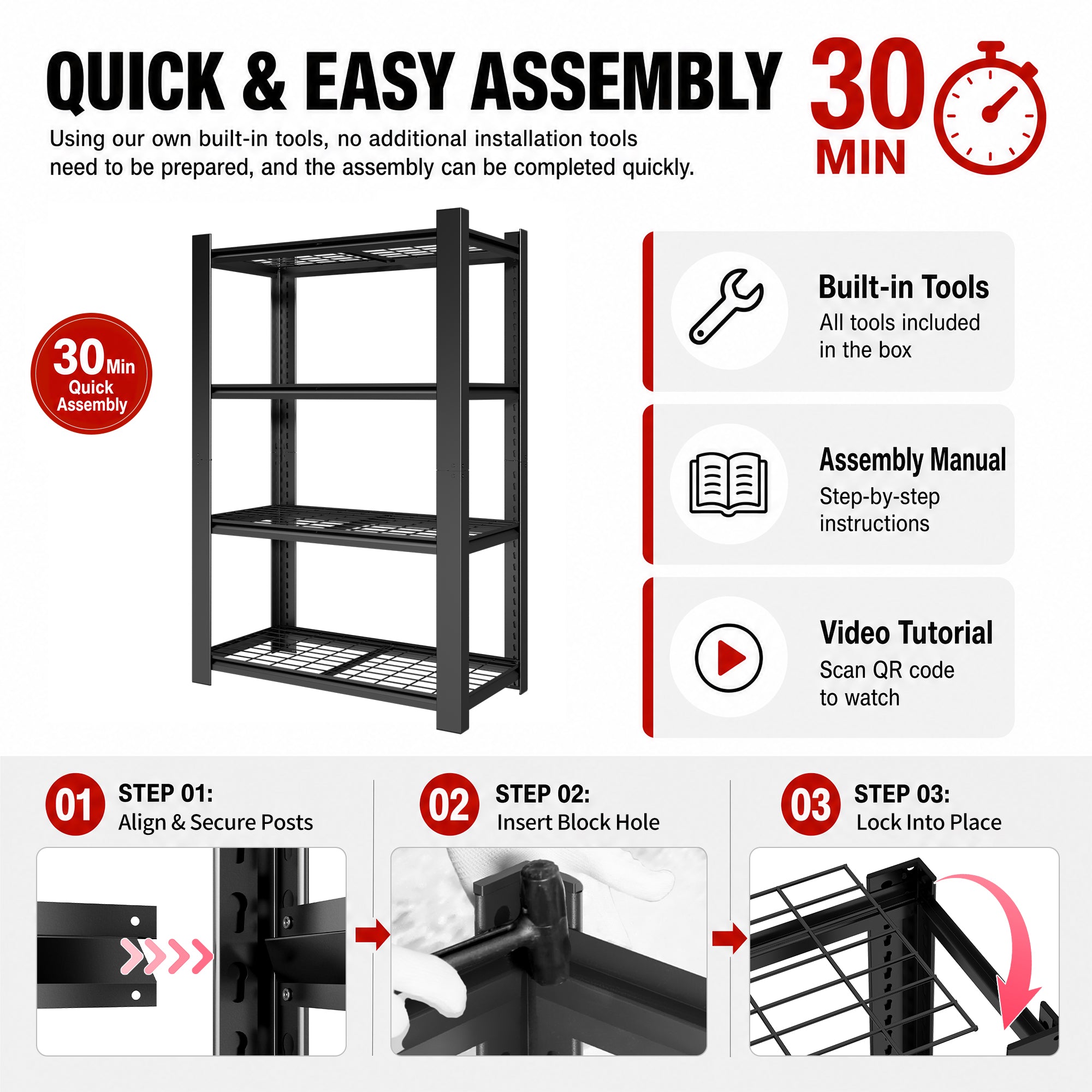 60"H 4-Tier Adjustable Heavy Duty Shelving Rack